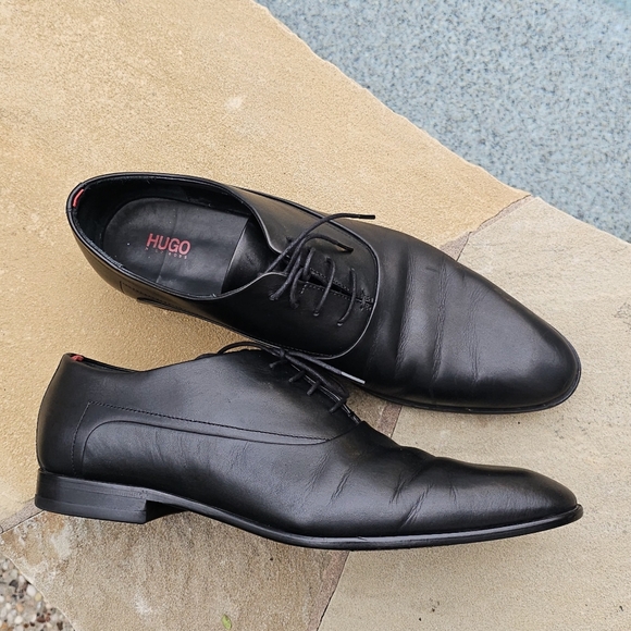 HUGO Boss Men's Appeal_oxfr_bu Oxford Flat Black Leather Dress Shoes  12 - Picture 9 of 15